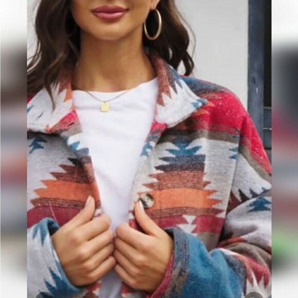 Aztec Pattern Ethnic Boho Coat Jacket Sz 14 - Picture 5 of 7